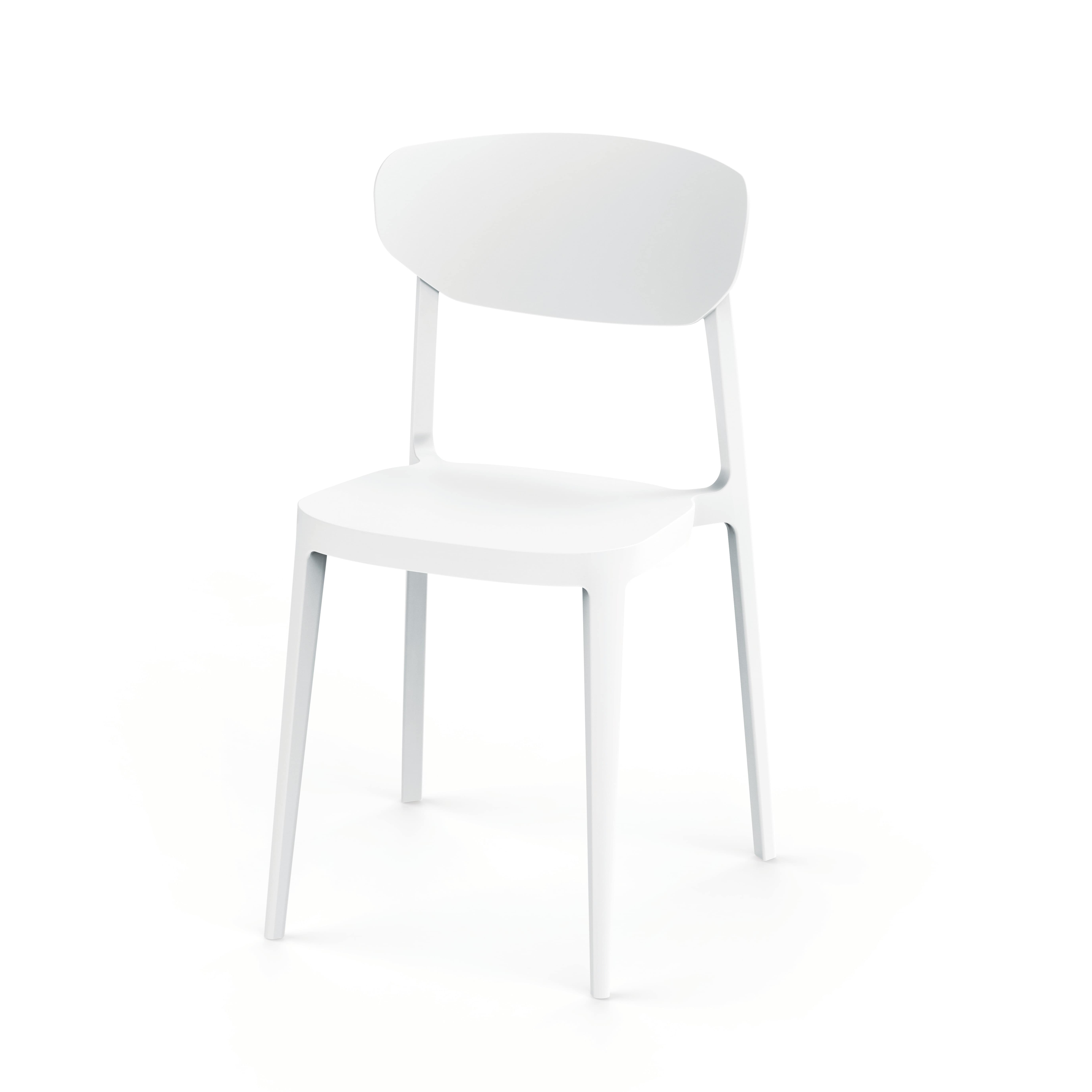 Chaise blanche en plastique empilable.